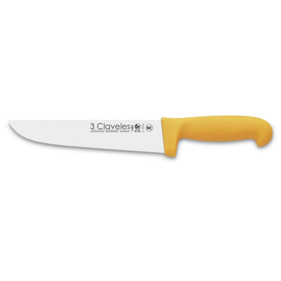 CUCHILLO TRES CLAVELES # 1383 POLIP. AMARILLO 18 CMS CARNICERO