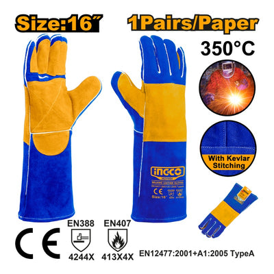 GUANTES CUERO INGCO LARGO SOLDADOR TEMPERATURA MAX.350° 16 # HGVW04