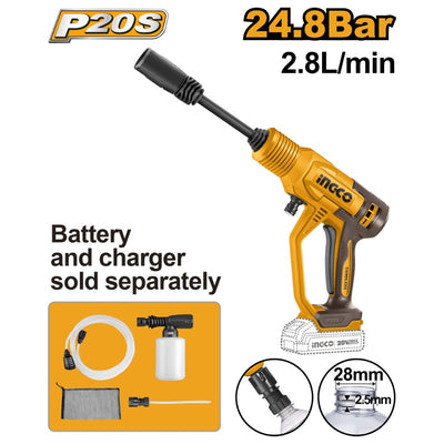 HIDROLAVADORA INGCO INALAM. 20V 24,8 BAR S/BAT.- S/CARG. CAUDAL 2.8L/MIN #CPWLI2036