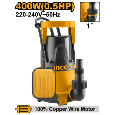 BOMBA SUMERGIBLE INGCO 400 WATTS  FLUJO 117L. P/MIN. # SPC4008