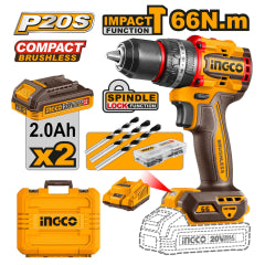 TALADRO ATORN. INGCO INALAMBRICO DE IMPACTO 20V - C/2 BAT.2.0AH Y 1 CARGADOR #CIDLI20668  (C)