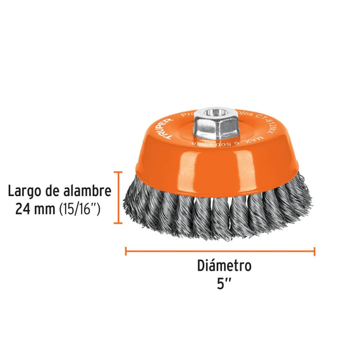 ESCOBILLA TRUPER DE COPA DIAM 5 P/ESMERIL TRENZADA 14MM # CT-612MX  (11543)