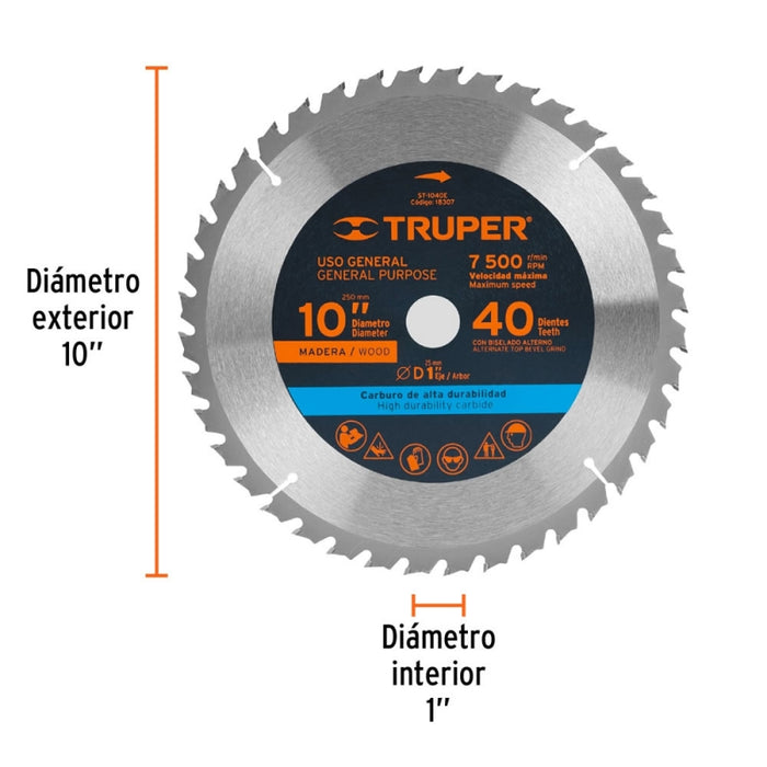 SIERRA CIRCULAR TRUPER P/MADERA 10 X 40 DTS. #ST-1040E  (18307)