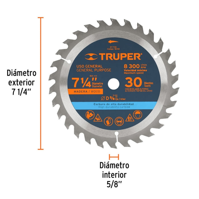 SIERRA CIRCULAR TRUPER P/MADERA 7.1/4 X 30 DTS. #ST-730  (18318)