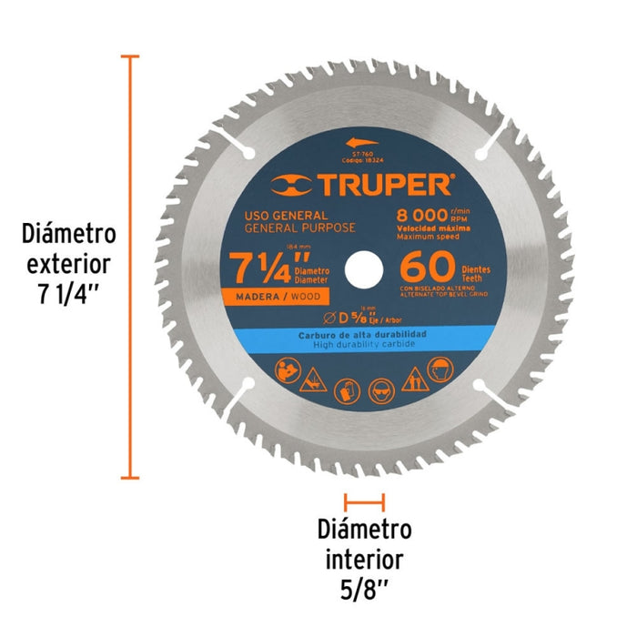 SIERRA CIRCULAR TRUPER P/MADERA 7.1/4 X 60 DTS.#ST-760  (18324)