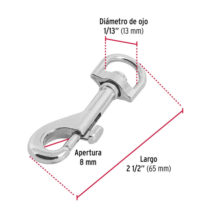 MOSQUETON C/DESTORCEDOR FIERO (TRUPER) DE ZINC 2 1/2 #BDZ-3 (BANZ-3)  (44030)