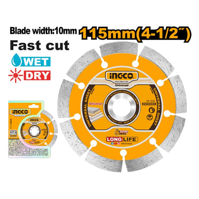 DISCO DIAMANTADO SEGMENTADO INGCO SECO 115 (4.1/2) X 22,2 MM #DMD011152