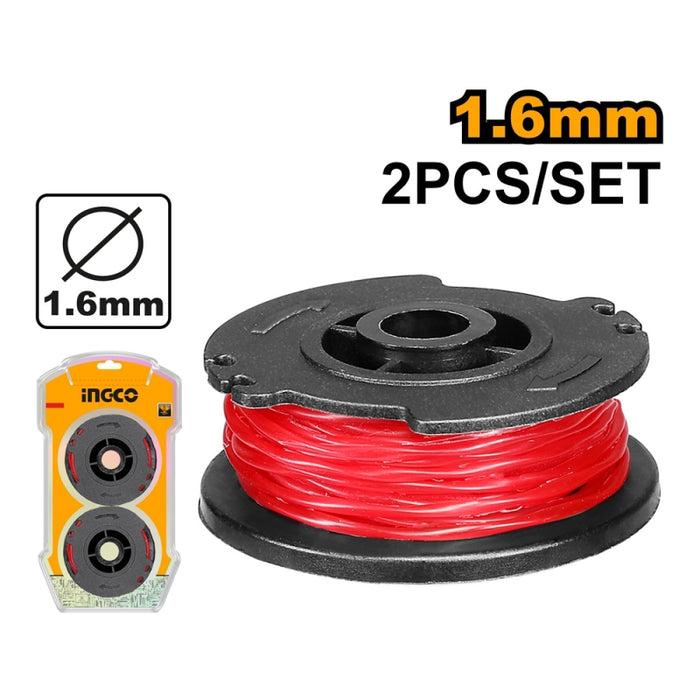 NYLON INGCO P/ORILLADORA 1,6 MM X 5,0 MTS.DISPLAY 2 CARRETES # ALS1601(OF)