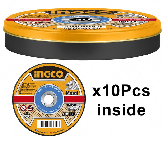 DISCO DE CORTE INGCO METAL/ACERO 115 MM JGO.10 PZAS  4 1/2 X1.2 X 7/8 #MCD121155