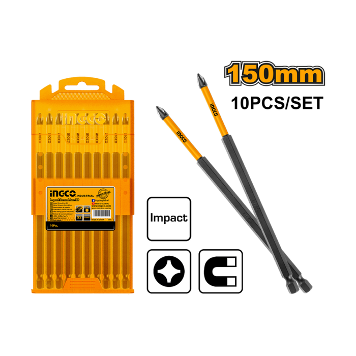 PUNTA INGCO LARGA IMPACTO PH2 150MM JGO.10 PZAS # SDBIM11PH263