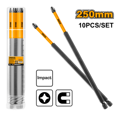 PUNTA INGCO LARGA S2  PH2 1/4 X 250MM JGO.10 PZAS # SDBIM11PH2103(OF)