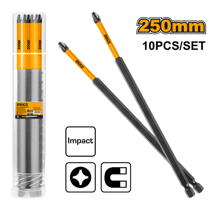 PUNTA INGCO LARGA S2  PH2 1/4 X 250MM JGO.10 PZAS # SDBIM11PH2103(OF)