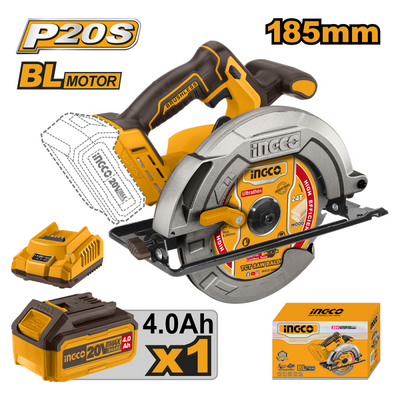 SIERRA CIRCULAR INGCO INALAMBRICA 20V 185 MM C/BAT Y CARGADOR #CSLI18511 (C)
