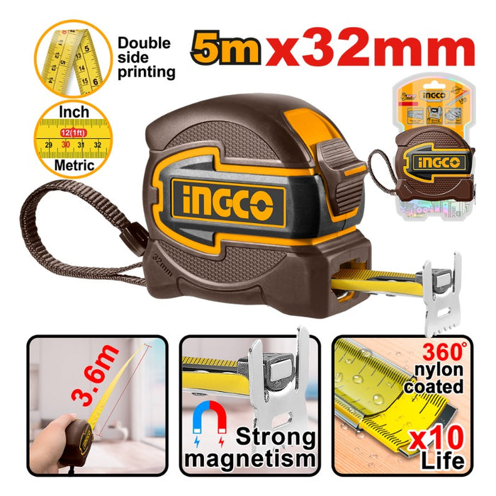 CINTA METRICA INGCO DE ACERO MM-PULG. C/ GANCHO DOBLE  5,0 MTS.#HSMT80532