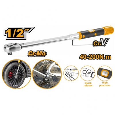 LLAVE TORQUE INGCO 1/2DR 40-200 N/M  LARGO 53 CMS # HPTW200N1