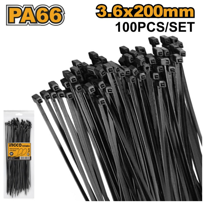AMARRA PLASTICA INGCO NEGRA BOLSA 100 PZAS. LARGO 200 MM #HCTB20036