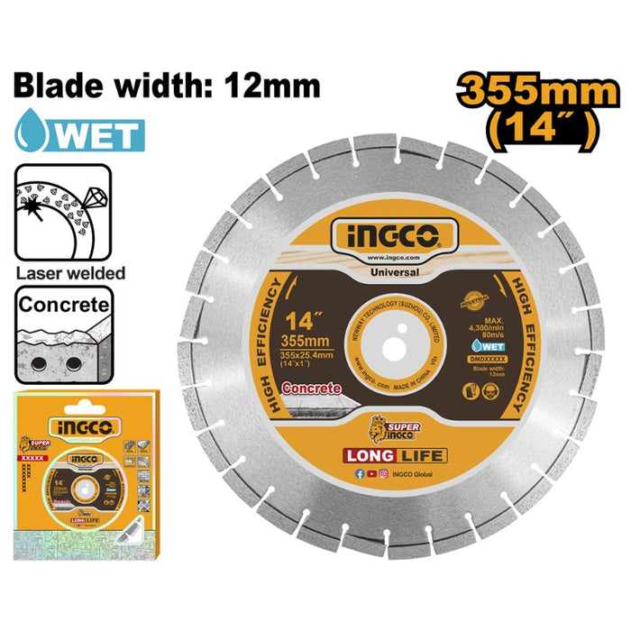 DISCO DIAMANTADO INGCO SEGMENTADO CORTE HUMEDO 355 MM # DMD033552