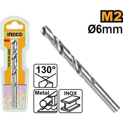 BROCA PARA METAL HSS M2  INGCO 6 MM # DBT11300601