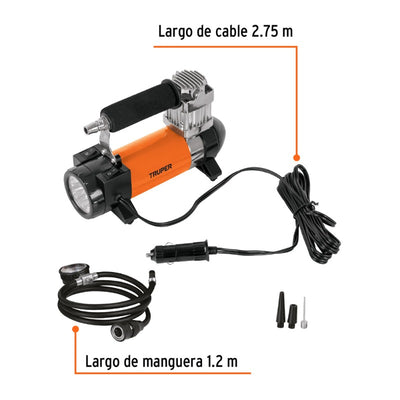 COMPRESOR AIRE TRUPER PORTATIL P/AUTO CON LINTERNA 0-35 PSI # COMP-12  (19999)