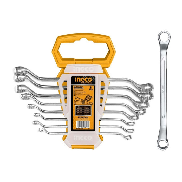 LLAVE CORONA Y CORONA INGCO ACODADAS 6-22 MM JGO. 8 PIEZAS #  HKSPA3088