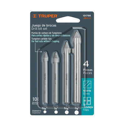 BROCA PARA VIDRIO-AZULEJO TRUPER JGO.4 PIEZAS # JBVI-4 (101798)