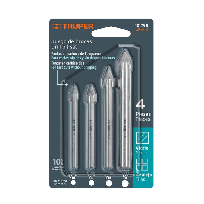 BROCA PARA VIDRIO-AZULEJO TRUPER JGO.4 PIEZAS # JBVI-4 (101798)