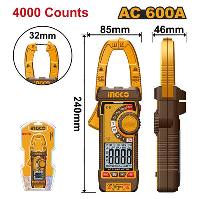 MULTITESTER DIGITAL INGCO C/PINZA AMPERIMETRICA C/3 PILAS AAA #  DCM66001