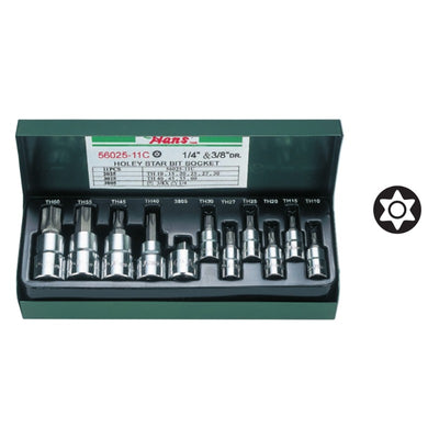 LLAVE DADO HANS TORX TAMPER 1/4DR 6PCS - 3/8DR 4PCS C/ADAPT. # 56025-11C  11 PZS (OF)