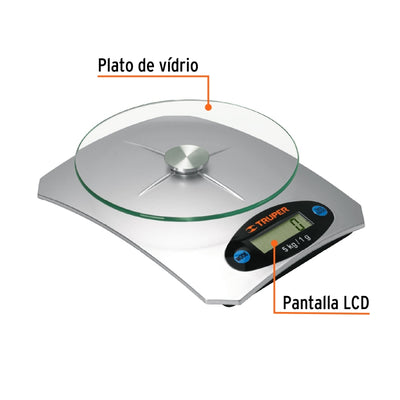 BALANZA COCINA TRUPER DIGITAL P/5 KILOS PLATO VIDRIO # BASE-5EC  (15160)
