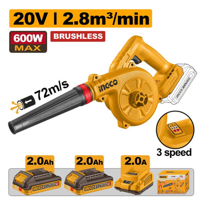 SOPLADOR INGCO INALAMB.20V C/2 BAT. 2.0 AH Y CARGADOR  # CABLI20682