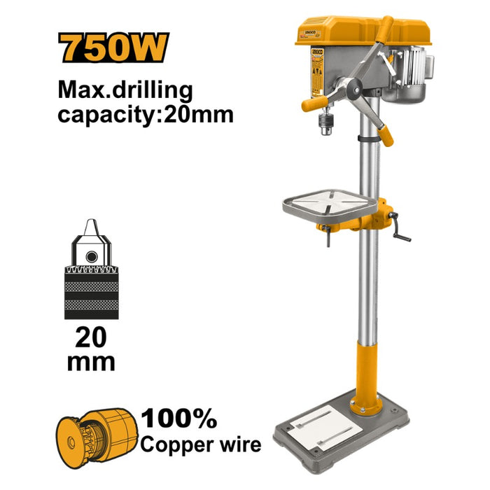 TALADRO DE PEDESTAL INGCO INDUSTRIAL 20MM 750W # DP207505