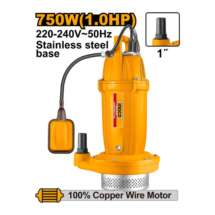 BOMBA AGUA INGCO SUMERGIBLE METALICA 750W 1.0HP 32M 120L/MIN # SPC75068