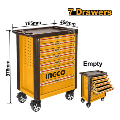 CAJA HERRAMIENTAS INGCO METALICA 765X465X812 MM C/RUEDAS Y 7 BANDEJAS # HDTC01072
