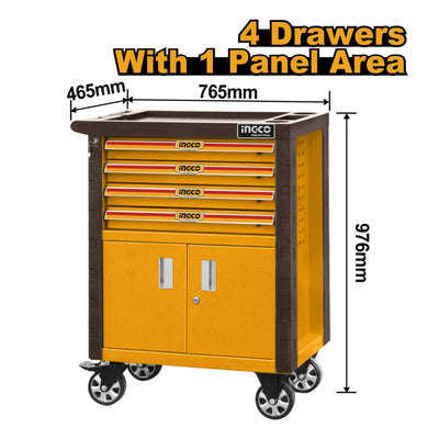 CAJA HERRAMIENTAS INGCO METALICA 765X465X976 MM C/RUEDAS Y 4 BANDEJAS # HDTC01042