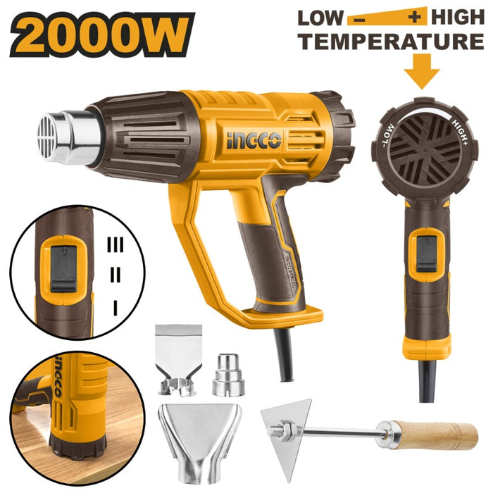PISTOLA DE CALOR INGCO 2.000 WATTS 50°/450°/550°C #HG200047 (C)