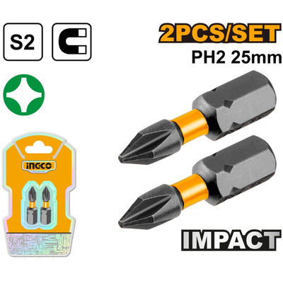 PUNTA INGCO IMPACTO PH2  25MM JGO.2 PZS # SDBIM71PH225