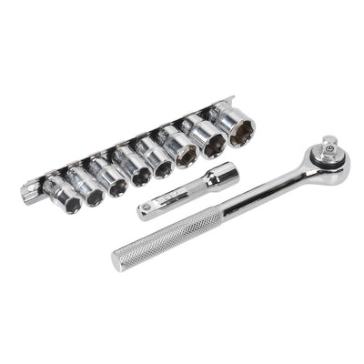 CHICHARRA, EXTENSION Y DADOS 3/8 DR TACTIX # 365223 - JGO 10 PZS.(OF)