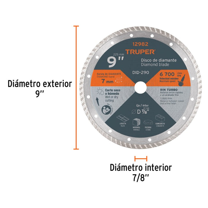 DISCO CORTAR TRUPER DIAMANTADO TURBO # DID-290 (DDT-1542T)  9  (12982)