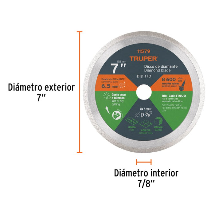 DISCO CORTAR TRUPER DIAMANTADO CONTINUO # DID-170 ( DDT-804C)  7  (11579)