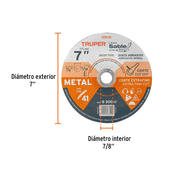 DISCO CORTAR TRUPER CORTE METAL # DICOF-7015  7 PQTE 10 PIEZAS(OF)  (12546)