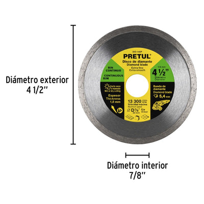 DISCO CORTAR PRETUL (TRUPER)  DIAMANTADO CONTINUO # DID-145P  4.1/2  (21009)