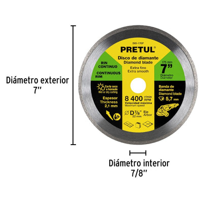 DISCO CORTAR PRETUL (TRUPER)  DIAMANTADO CONTINUO # DID-170P  7  (21000)