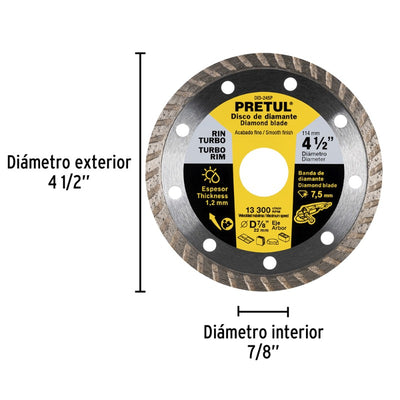 DISCO CORTAR PRETUL (TRUPER) DIAMANTADO TURBO # DID-245P  4.1/2  (27017)
