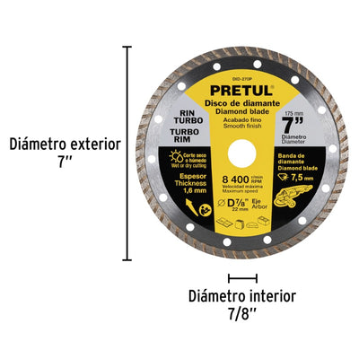 DISCO CORTAR PRETUL (TRUPER) DIAMANTADO TURBO # DID-270P  7  (27018)