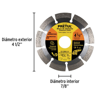 DISCO CORTAR PRETUL (TRUPER) DIAMANTADO SEGMENT # DID-345P  4.1/2  (27032)