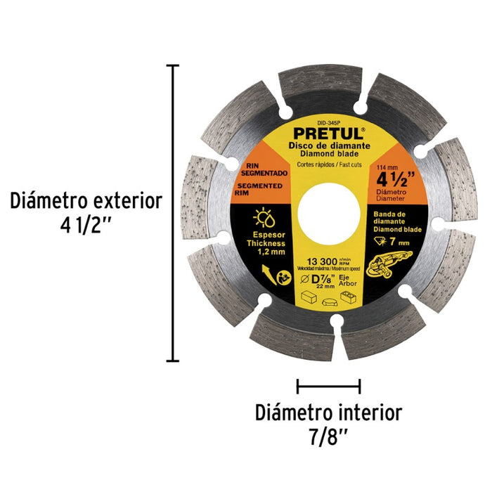 DISCO CORTAR PRETUL (TRUPER) DIAMANTADO SEGMENT # DID-345P  4.1/2  (27032)