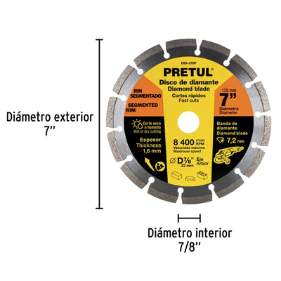 DISCO CORTAR PRETUL (TRUPER) DIAMANTADO SEGMENT # DID-370P  7  (27033)