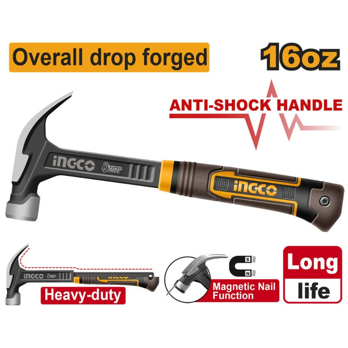 MARTILLO INGCO CARPINTERO DE UÑA M/FIBRA VIDRIO 16 OZ./450 GRS. # HCH81016L