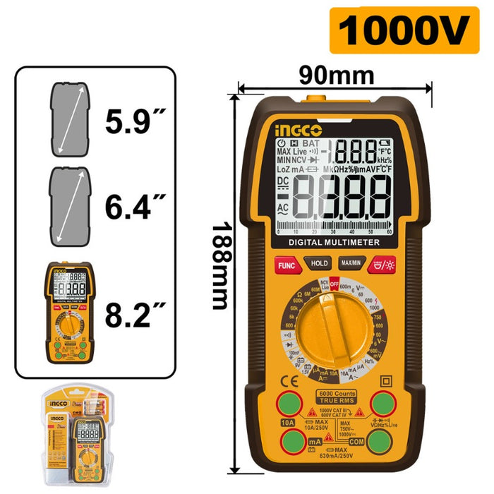 MULTITESTER INGCO DIGITAL CON 3 PILAS AAA #DM310002