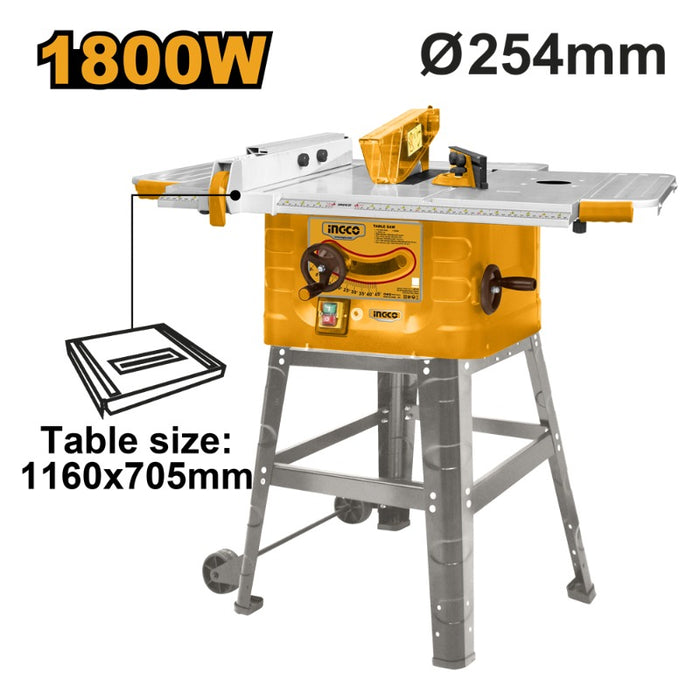 SIERRA DE BANCO INGCO INDUSTRIAL C/RUEDAS  10" 1800 WATTS # TS180028